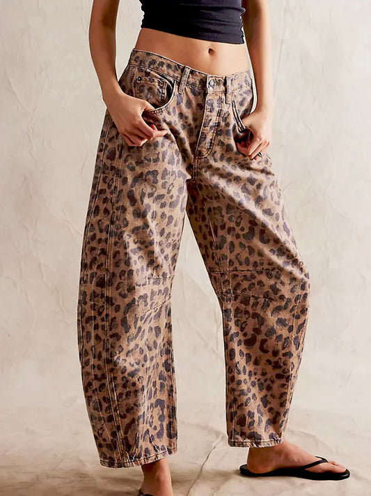 Zara | Leopard Print Barrel Jeans