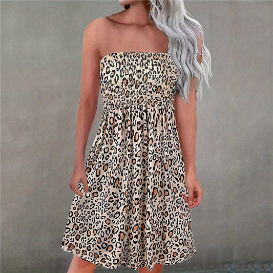 Savanna | Effortless Strapless Panther Print Dress